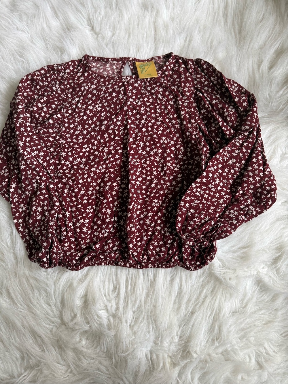 ThereAbouts Girls' Burgundy Floral Long-Sleeve Peplum Top